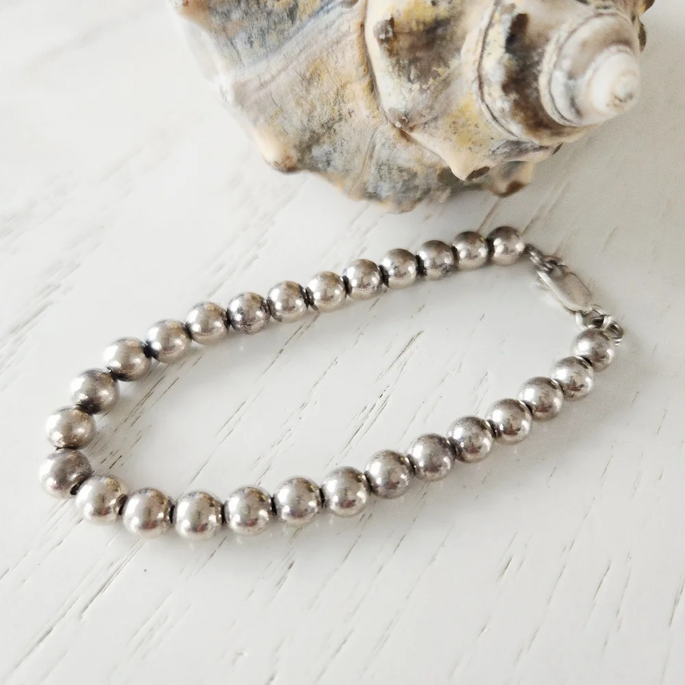 Sterling Silver Bead Bracelet - Picture 2 of 5